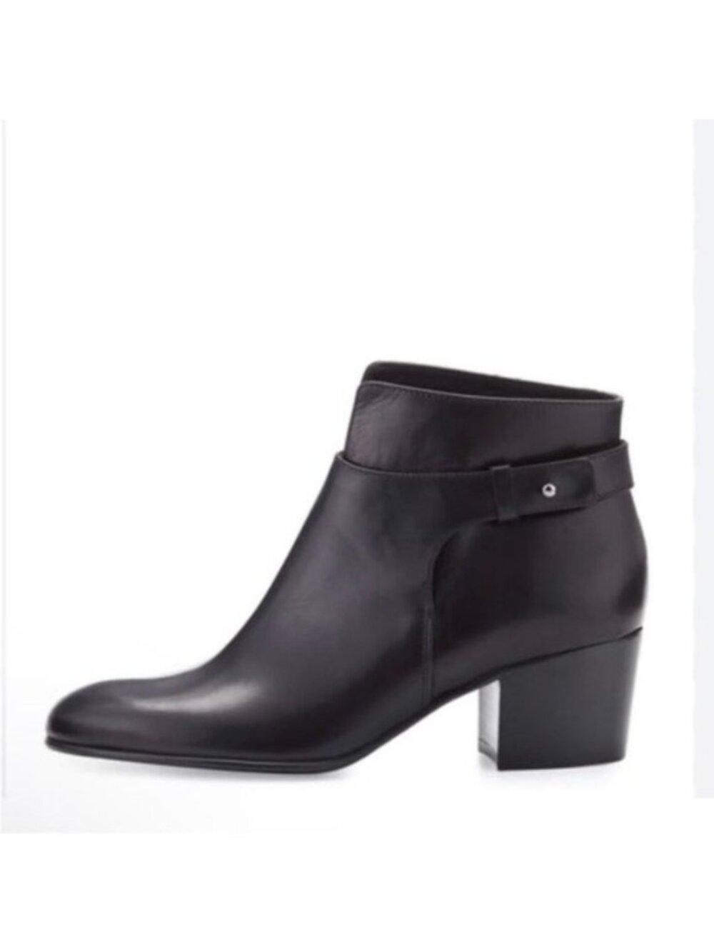 Vince Harriet Black Leather Ankle Booties Strap Stacked Heel